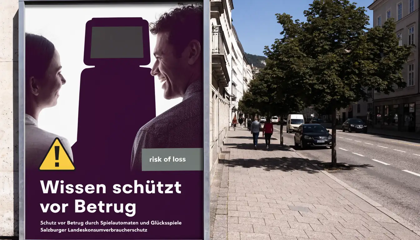 Werbeplakat mit Warnsymbol in Salzburg