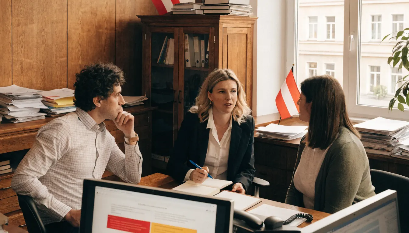 Professionelles Redaktionsteam in einem modernen österreichischen Büro.